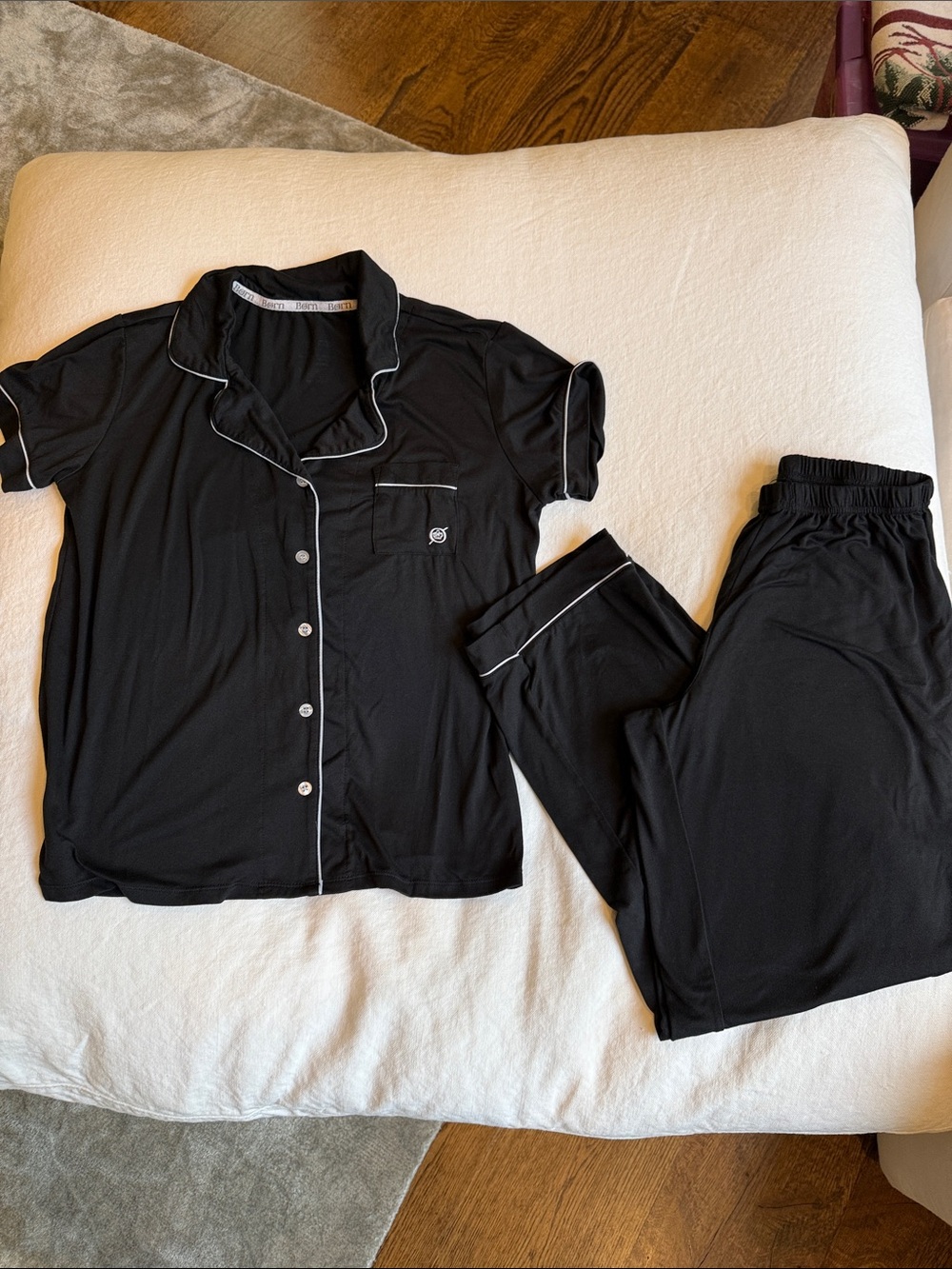 Born Black Pajama Set with White Piping